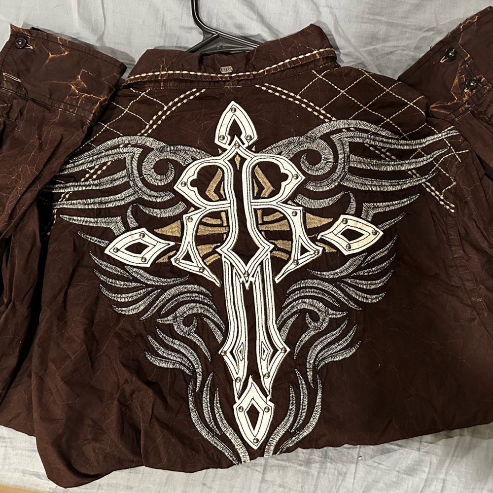 Roar Brown Casual Button Down Shirt with White and Silver Embroidery